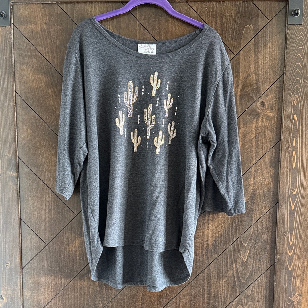 Relaxed Charcoal Womens Cactus Tunic with Metallic Accents